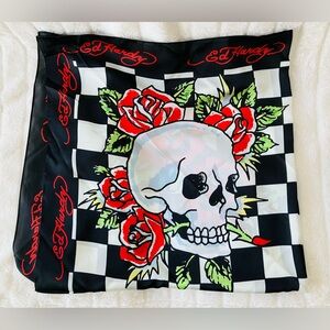Ed Hardy Rose & Skull Checkered Wrap Scarf NWT | Y2K Streetwear Statement